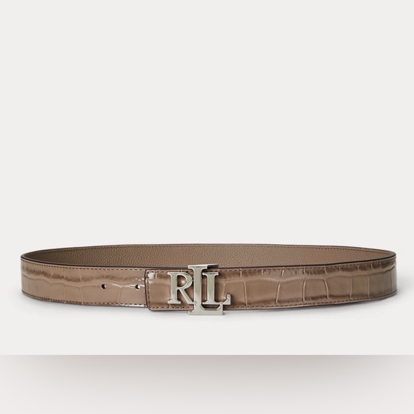 Ralph Lauren Croc-Embossed Brown Belt with Silver Buckle - Picture 2 of 3